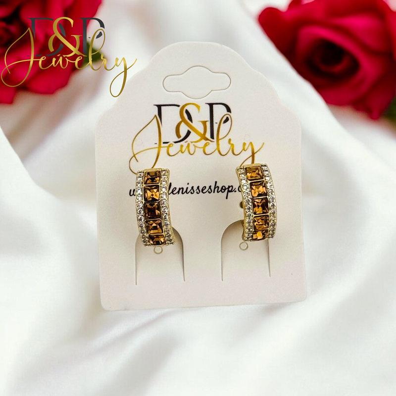 14K STONE HOOP EARRING HP639