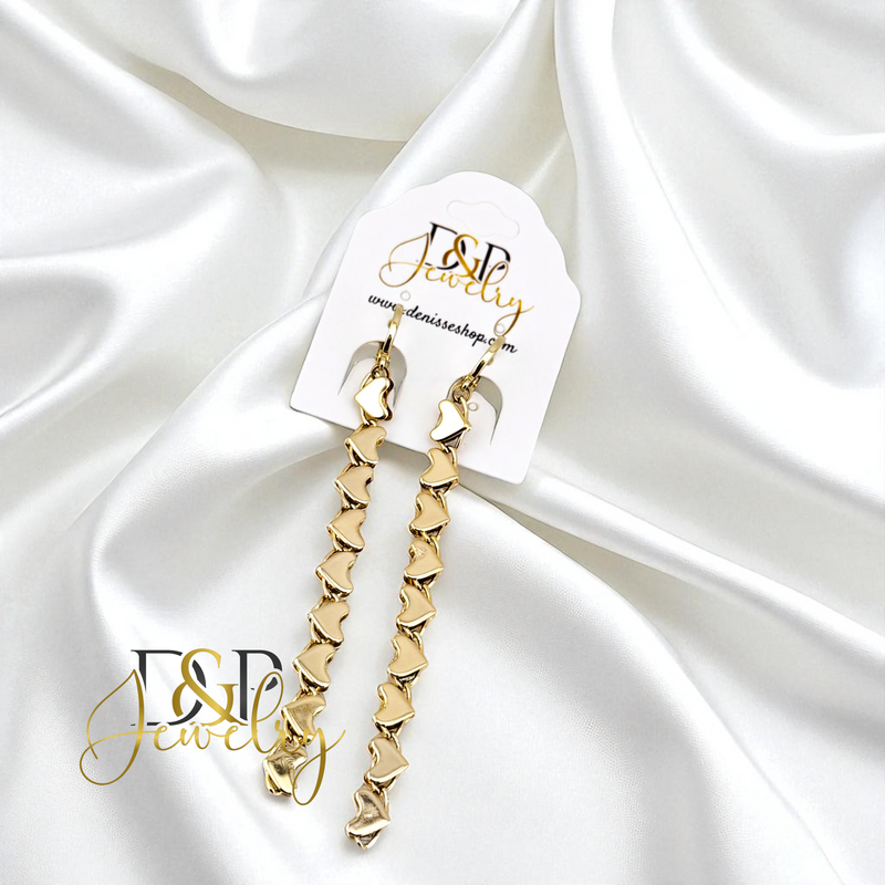 14K HEARTS SHAPE LONG DROP EARRING E934