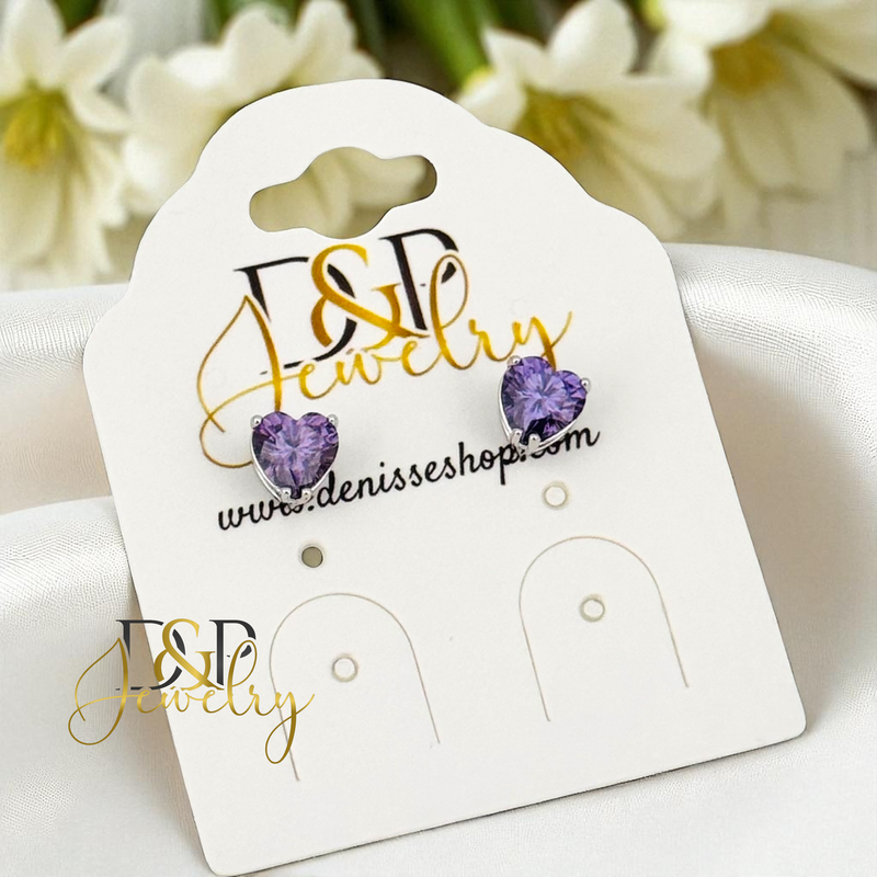 14K SILVER HEART SHAPE 6/COLOR STONE VARIANT EARRINGS E943