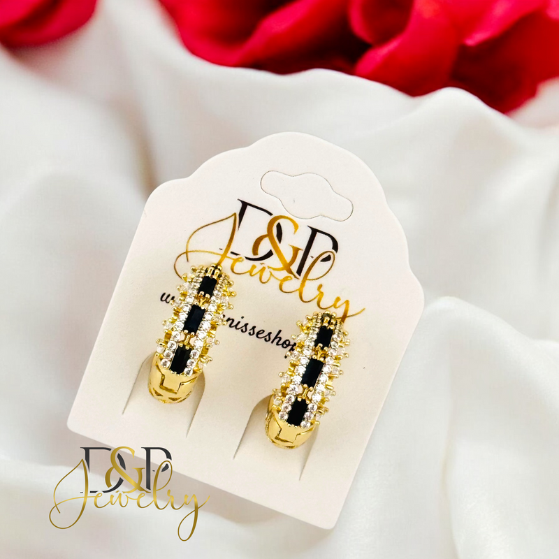 14K BLACK STONES HOOP EARRING HP653