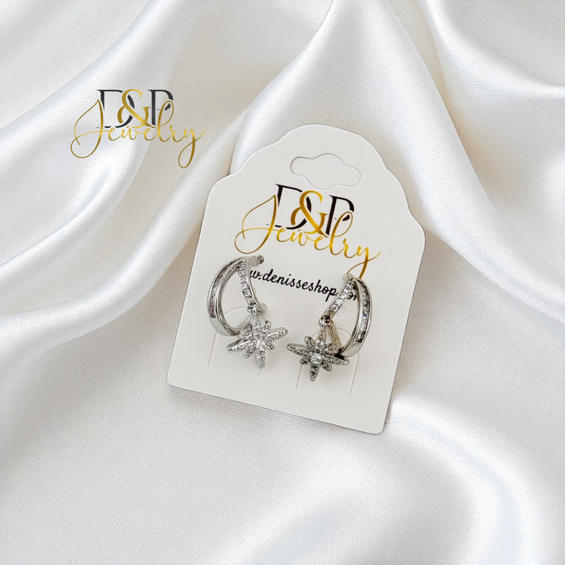 14K SILVER STAR DROP DESIGN STUD EARRINGS E1030