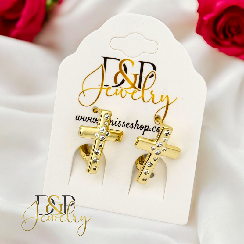 14K CROSS HOOP EARRING HP654