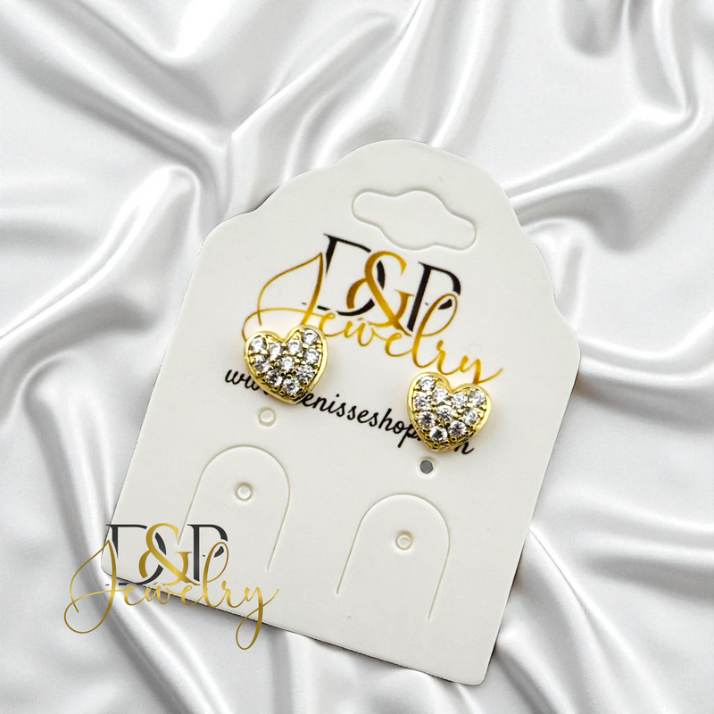 14K HEART SHAPE WHITE SPARKLES EARRING E937