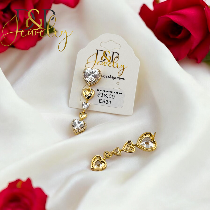 14K WHITE STONE HEART STUD EARRING E834