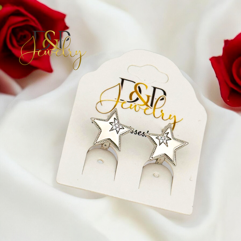 SILVER STAR DESIGN HOOP EARRING HP677