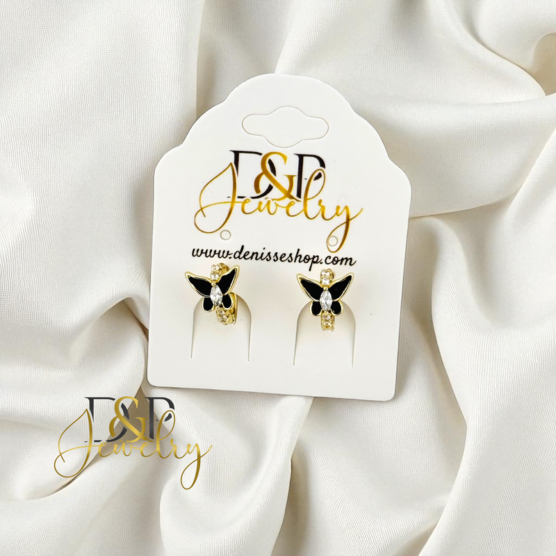 14K SMALL BLACK BUTERFLY 3 VARIANTS HOOP EARRING HP845