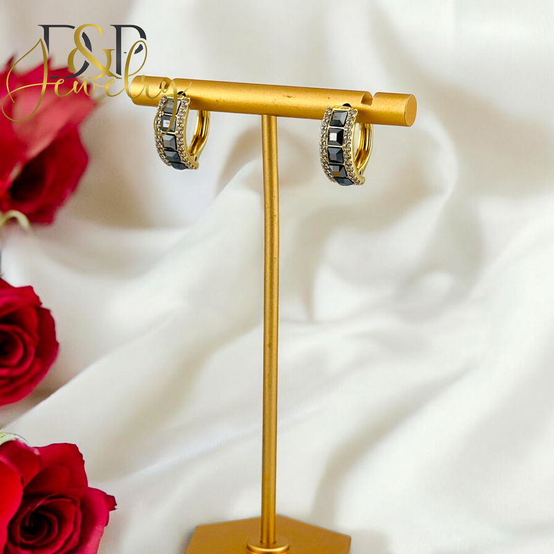14K STONE HOOP EARRING HP639