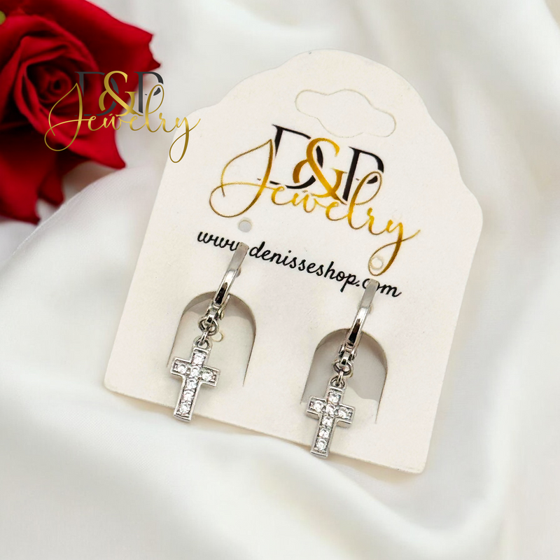 SILVER CROSS CHARM DESIGN HOOP EARRING HP681