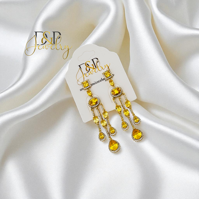14K GOLD/LONG YELLOW STONE STUD EARRING E1011