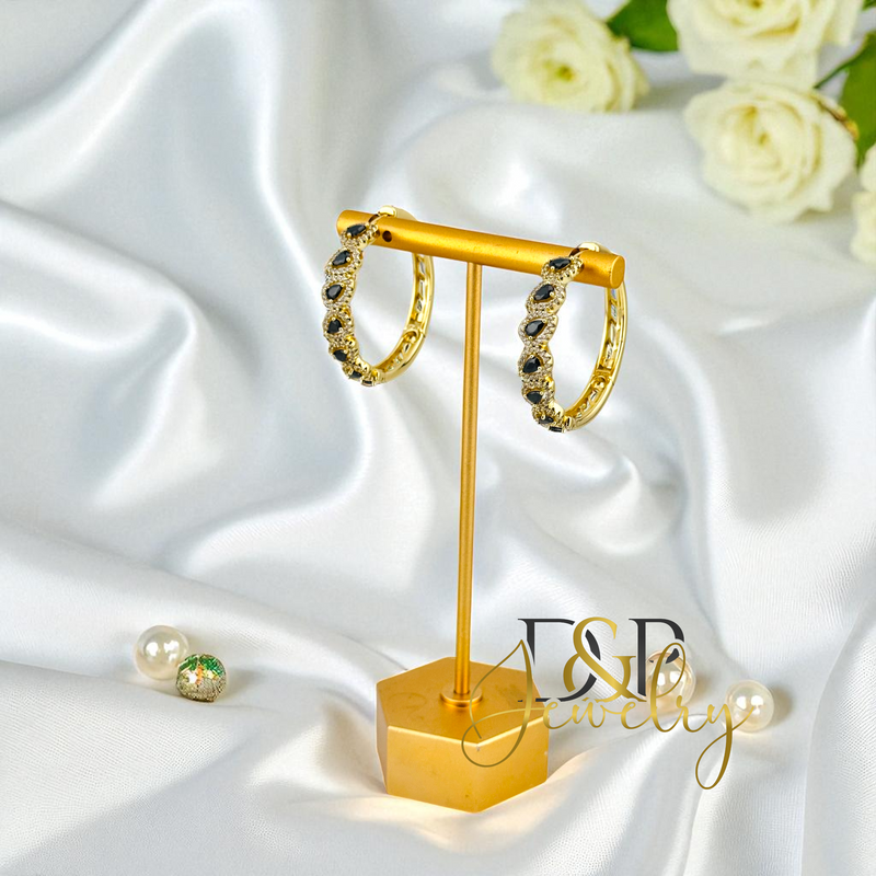 14K BLACK STONE HOOP HP727