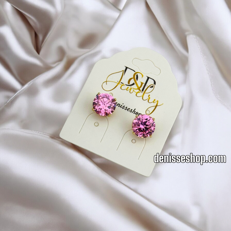 14K / PINK STUD ROUND BIG EARRING E756