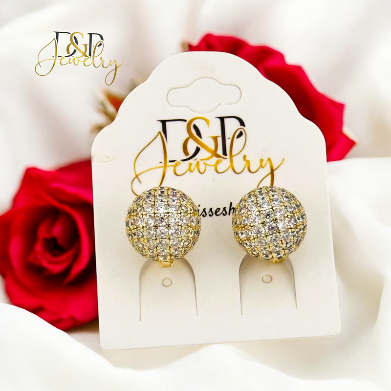 14K WHITE STONES BALL EARRING E879