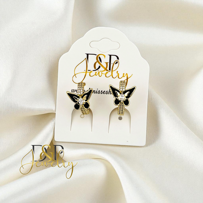 14K SMALL BLACK BUTERFLY 3 VARIANTS HOOP EARRING HP845