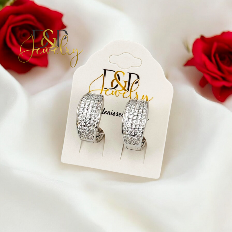 SILVER SPARKLY DESIGN HOOP EARRING HP683
