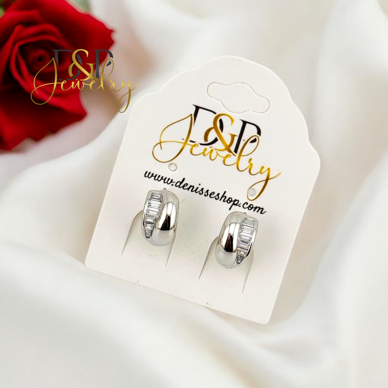 SILVER HALF AND HALF DESIGN HOOP EARRING HP676