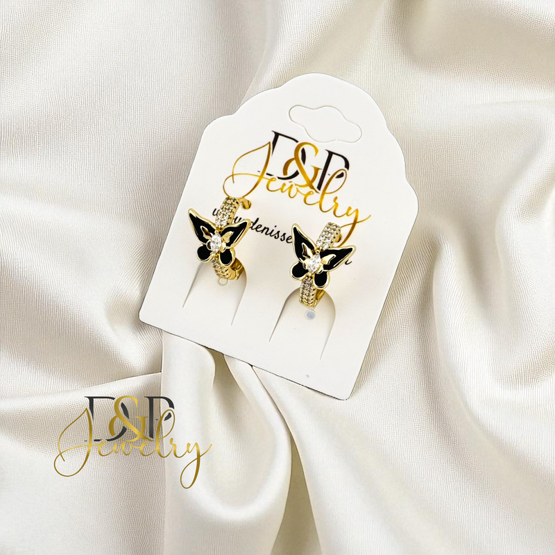 14K SMALL BLACK BUTERFLY 3 VARIANTS HOOP EARRING HP845