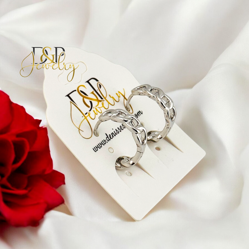 SILVER PLAIN CUBAN LINK DESIGN HOOP EARRING HP675