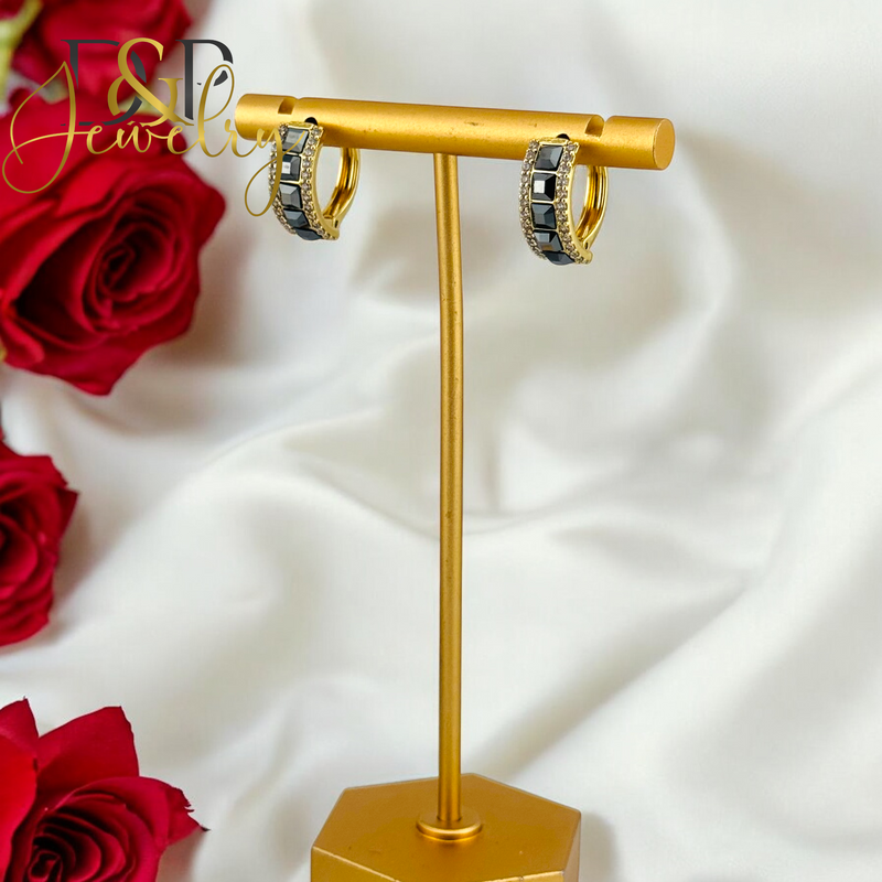 14K STONE HOOP EARRING HP639