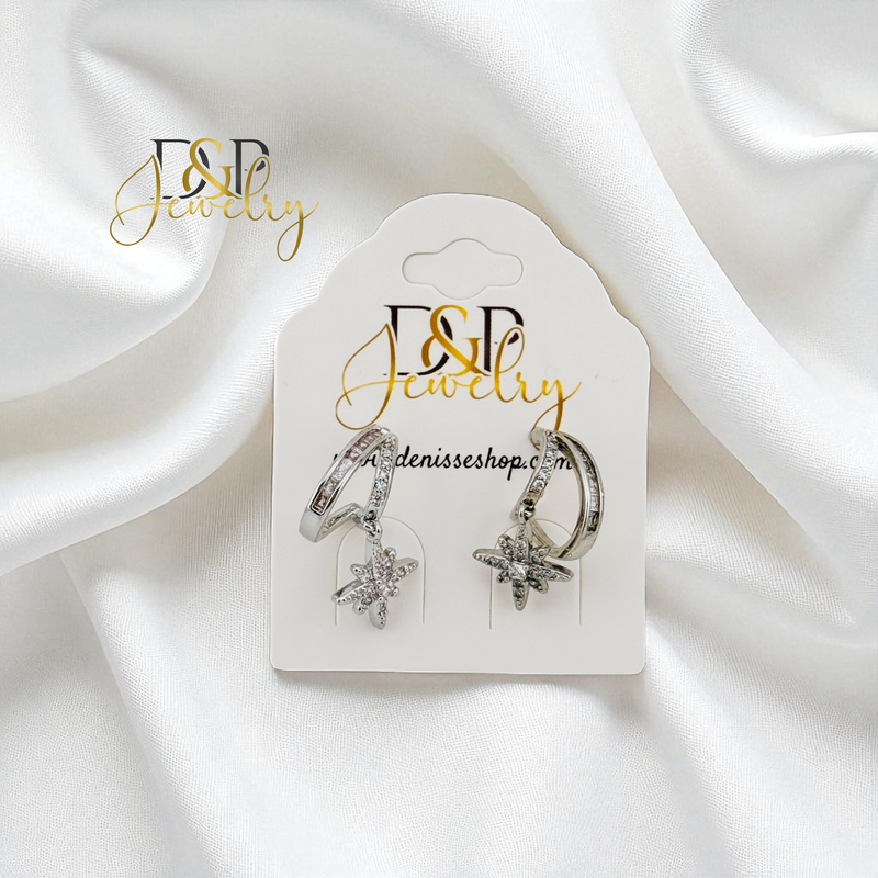 14K SILVER STAR DROP DESIGN STUD EARRINGS E1030