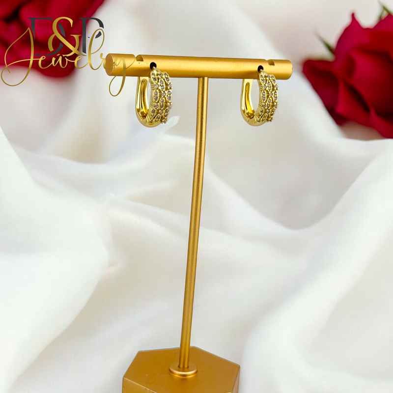 14K WHITE STONE HOOP EARRING HP646