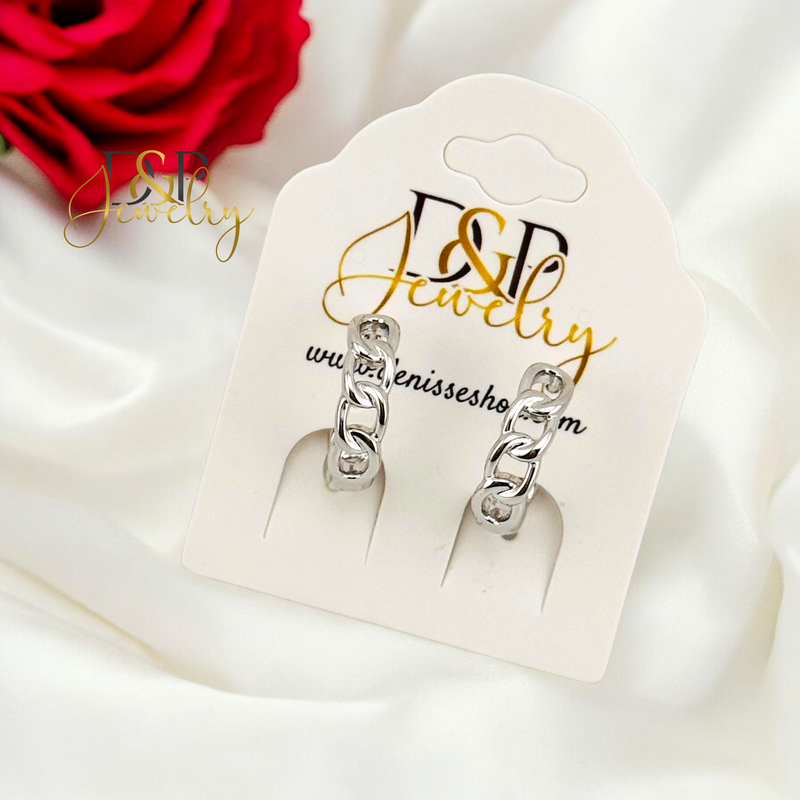 SILVER PLAIN CUBAN LINK DESIGN HOOP EARRING HP675