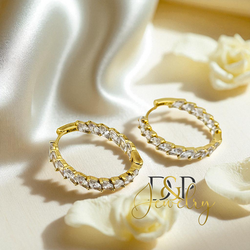 14K WHITE STONE HOOP HP728