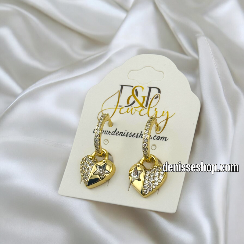 14K HOOP WITH HEART EARRINGS E788