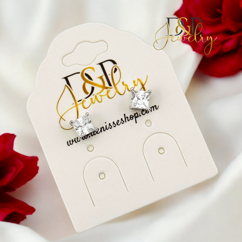 SILVER SQUARE WHITE STONE EARRING E870