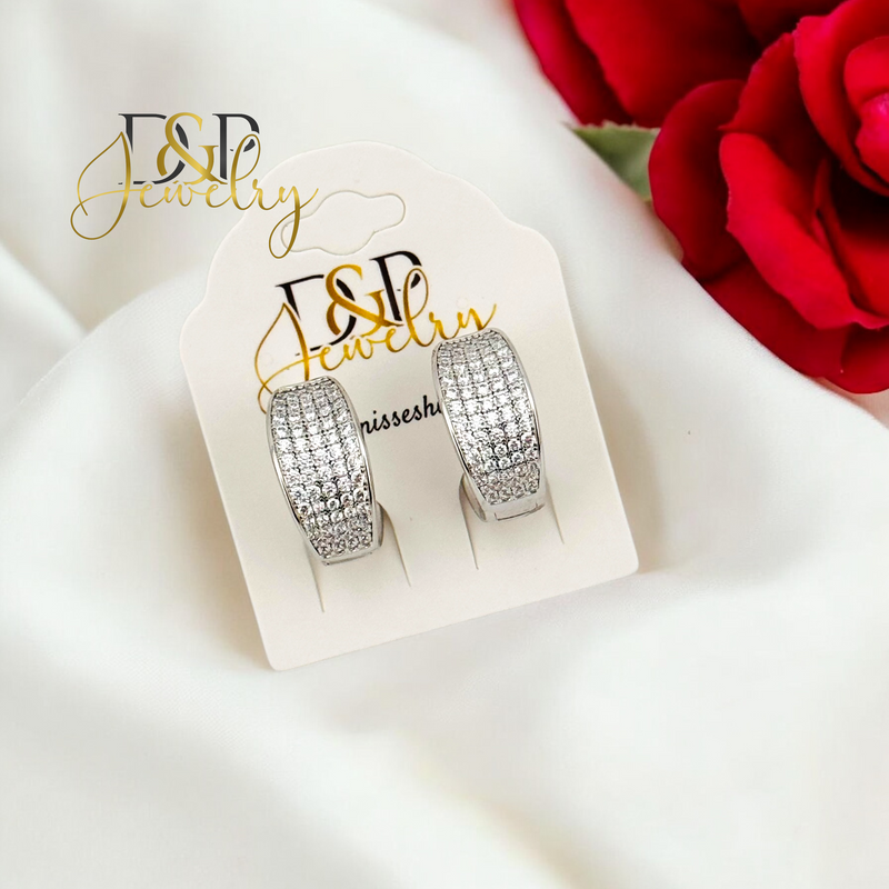 SILVER SPARKLY DESIGN HOOP EARRING HP683