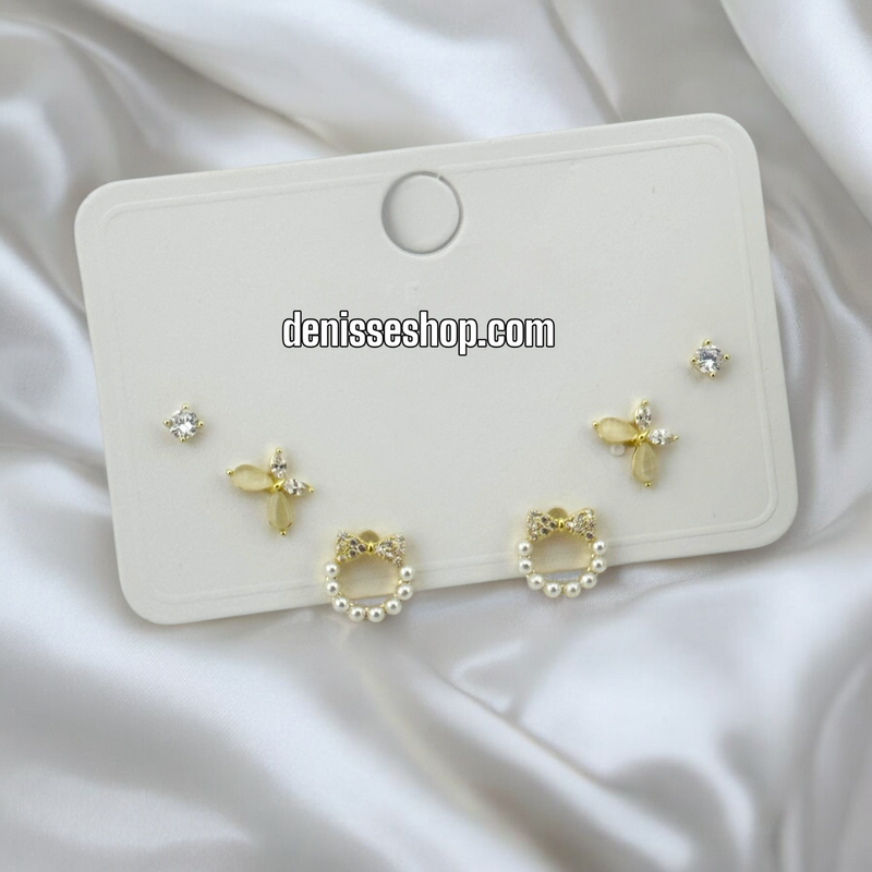 14K PEARL/BUTTERFLY THREE SET EARRING E766