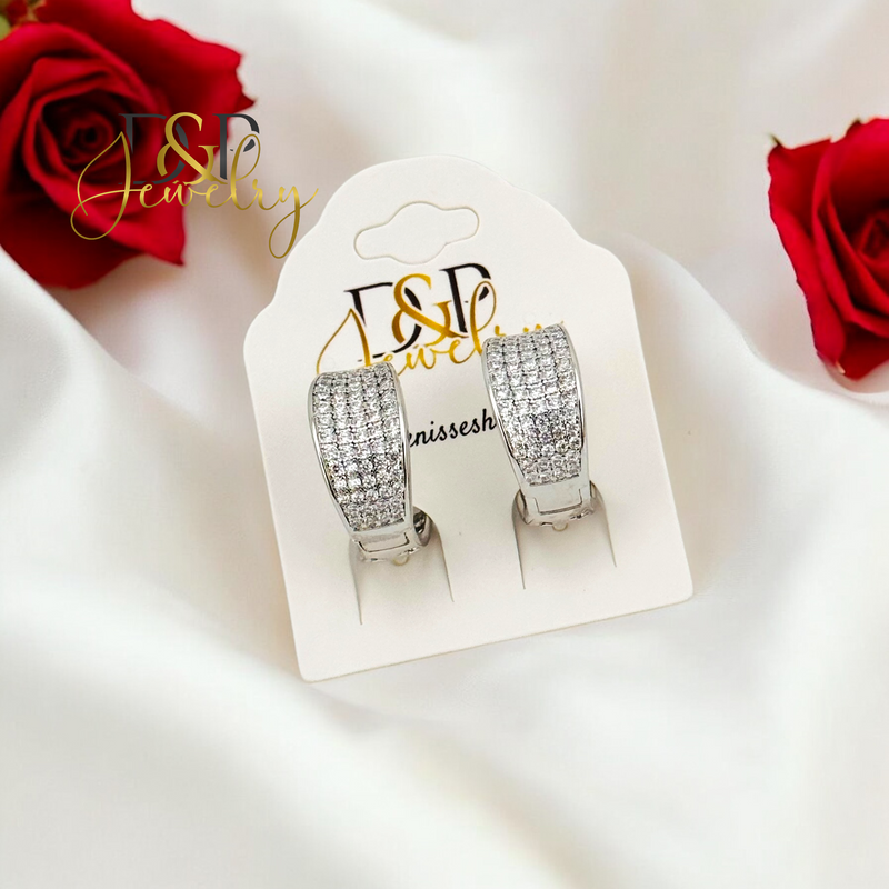SILVER SPARKLY DESIGN HOOP EARRING HP683