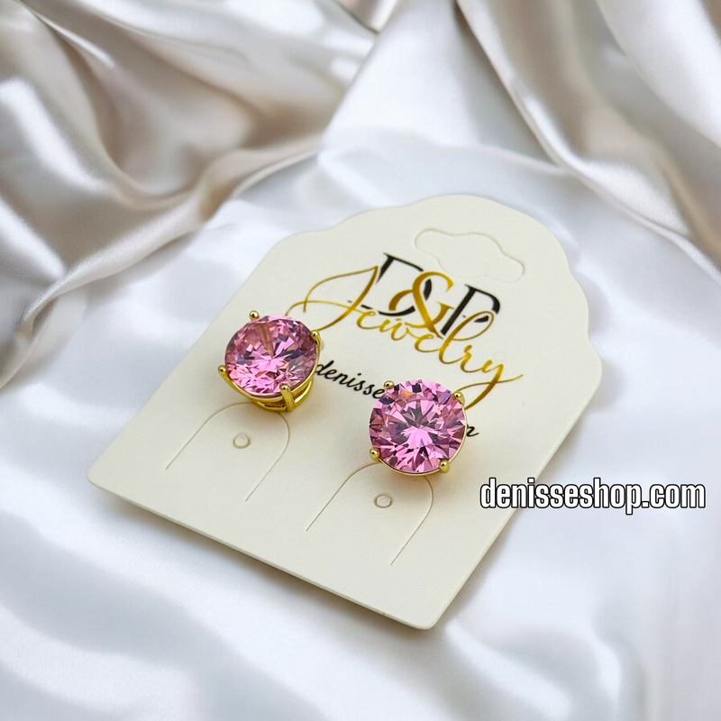 14K / PINK STUD ROUND BIG EARRING E756