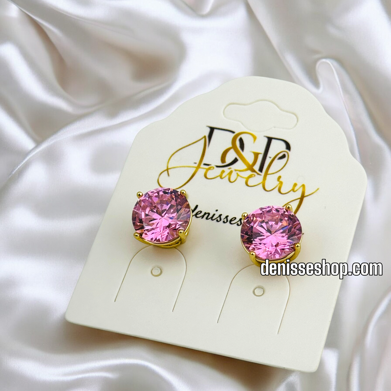 14K / PINK STUD ROUND BIG EARRING E756