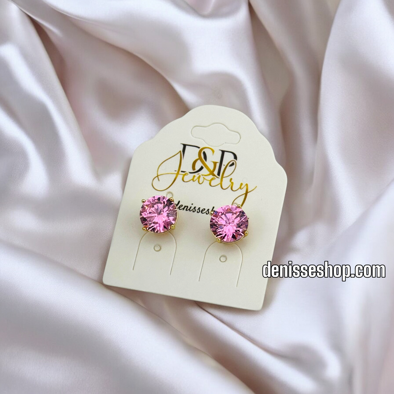 14K / PINK STUD ROUND BIG EARRING E756
