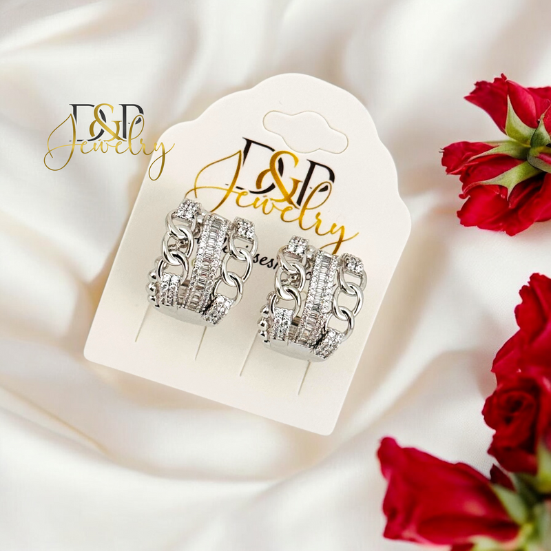 SILVER FANCY DESIGN HOOP EARRING HP670