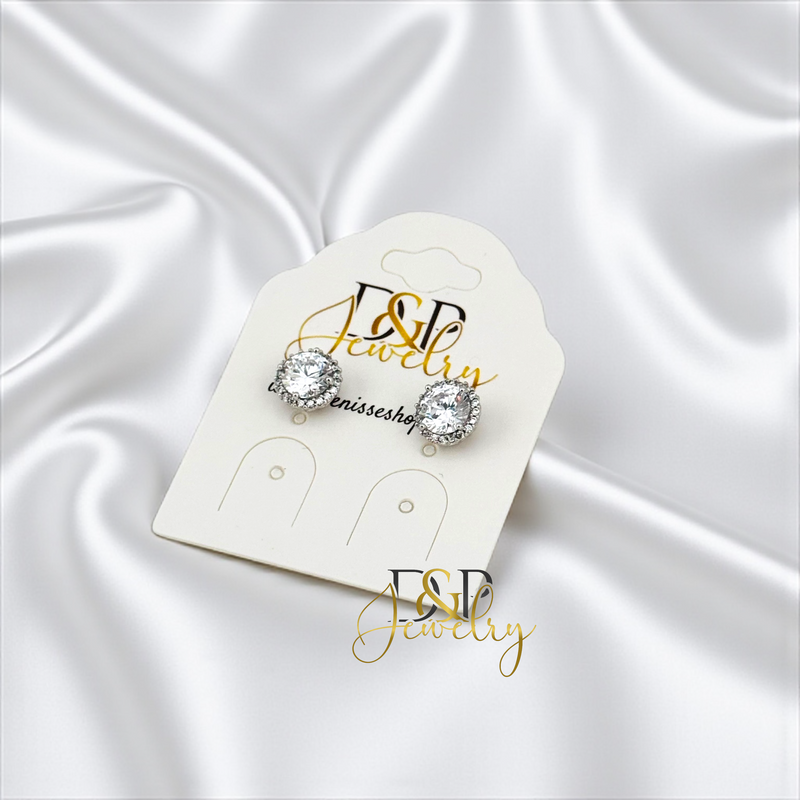 14K SILVER SMALL WHITE STONE DESIGN STUD EARRINGS E1032