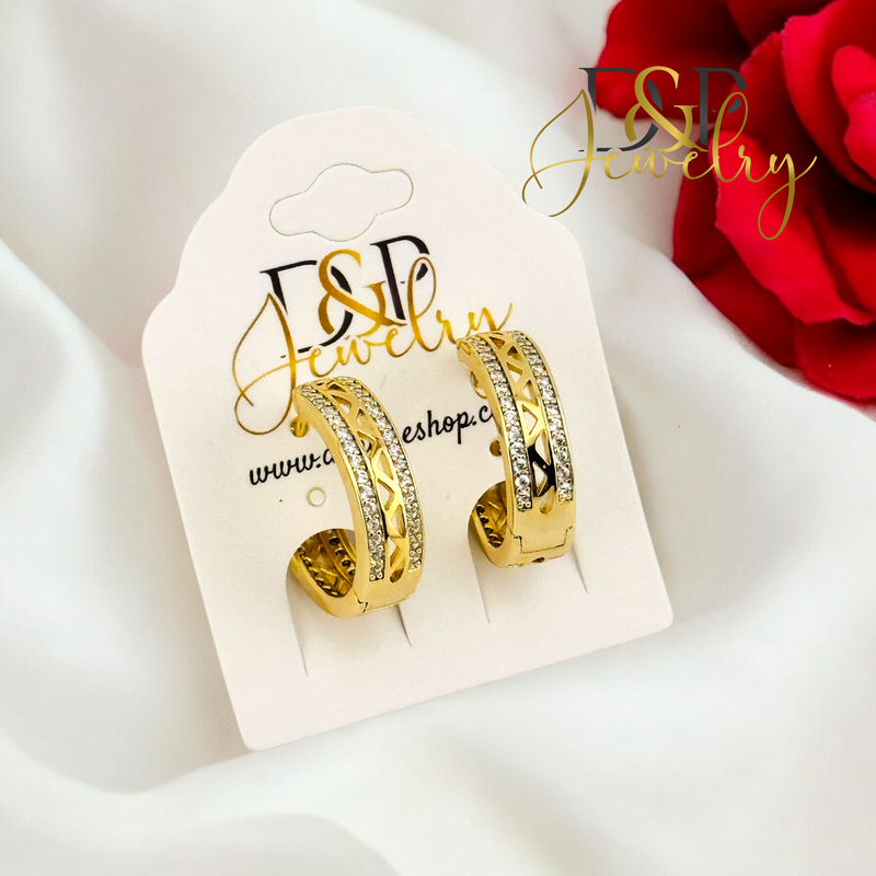 14K WHITE STONES HOOP EARRING HP661