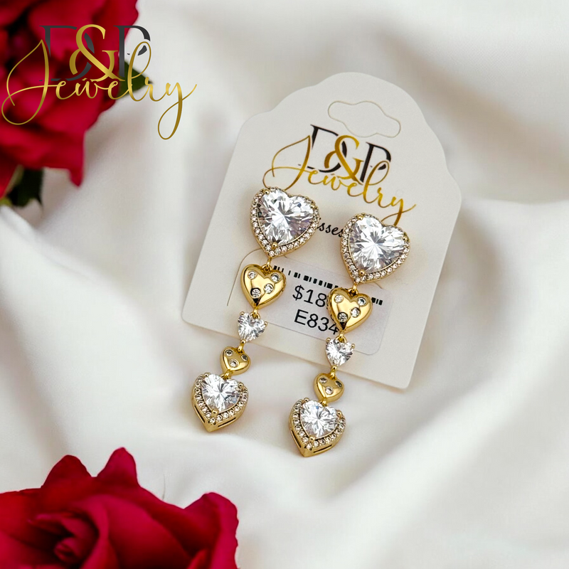 14K WHITE STONE HEART STUD EARRING E834
