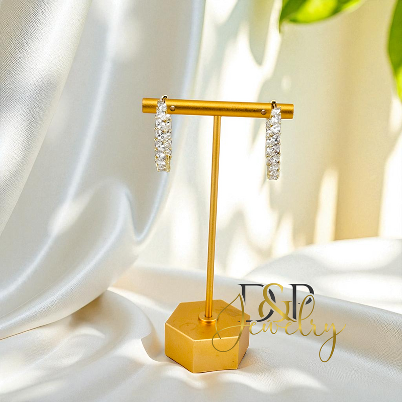 14K WHITE STONE HOOP HP728