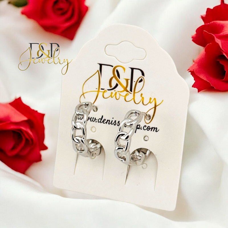 SILVER PLAIN CUBAN LINK DESIGN HOOP EARRING HP675