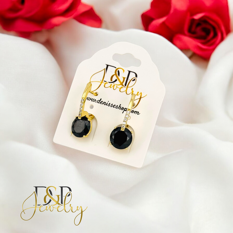 14K BLACK STONE HUGGIE STUD EARRING E850