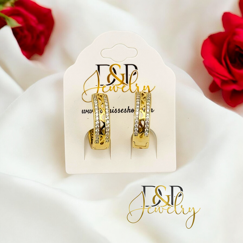 14K WHITE STONES HOOP EARRING HP661
