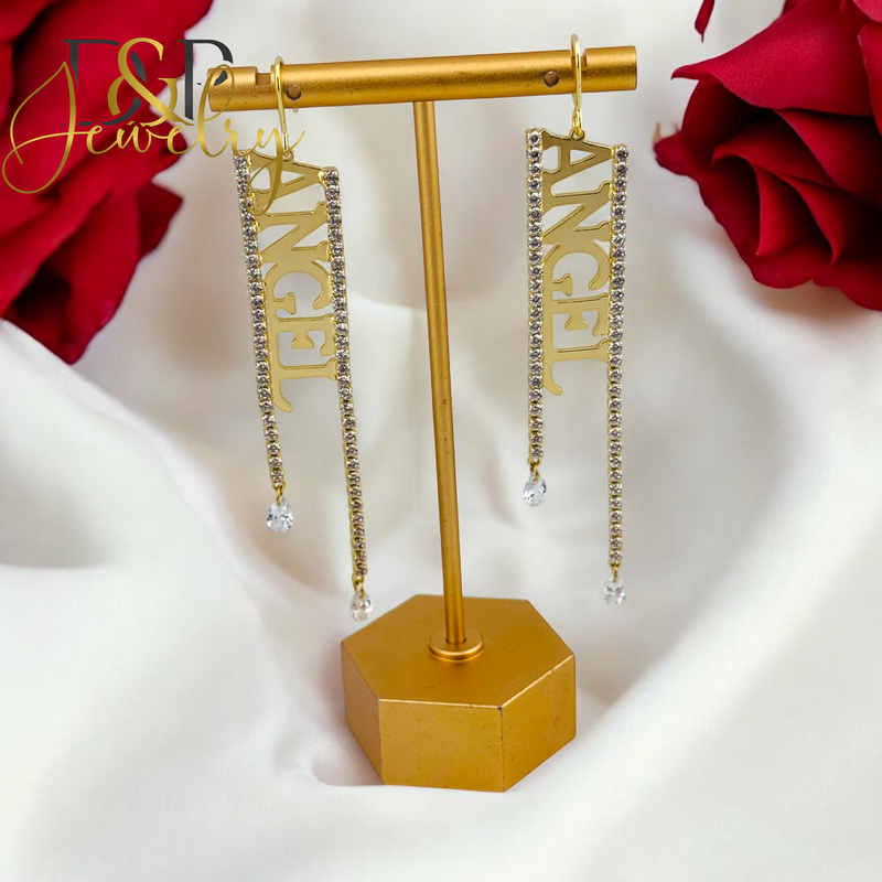 14K WHITE STONE ANGEL PLATE EARRING E835