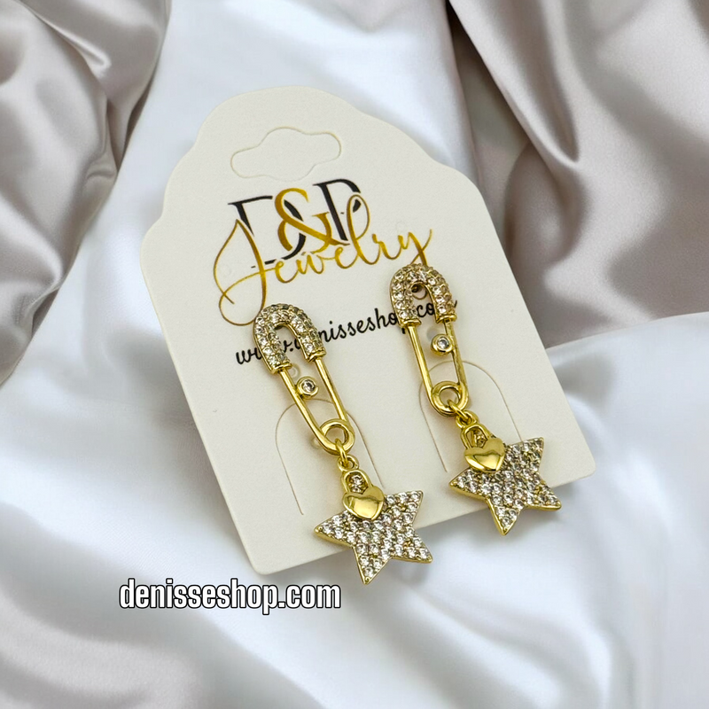 14K WHITE STONE SMALL SAFETY PIN EARRING E723