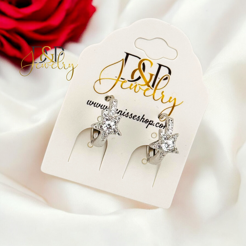 SILVER SPARKLY STAR DESIGN HOOP EARRING HP684