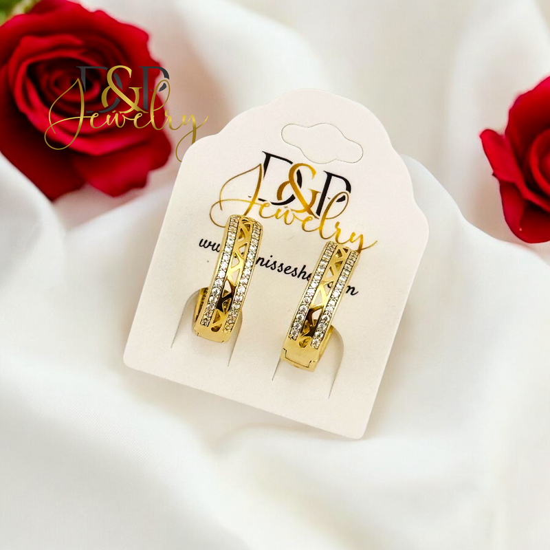 14K WHITE STONES HOOP EARRING HP661