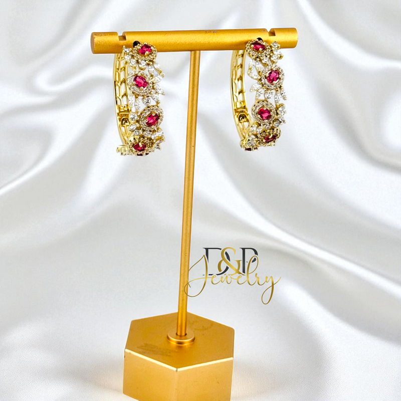 14K GOLD /LONG COLOR STONES 3 VARIANTS HOOP EARRING HP814