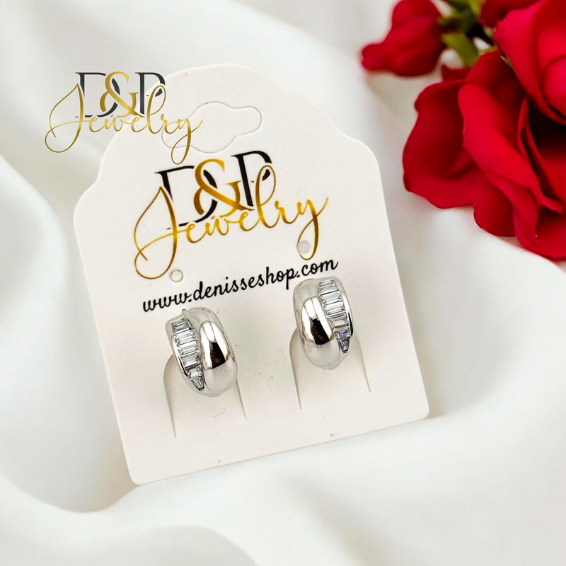 SILVER HALF AND HALF DESIGN HOOP EARRING HP676