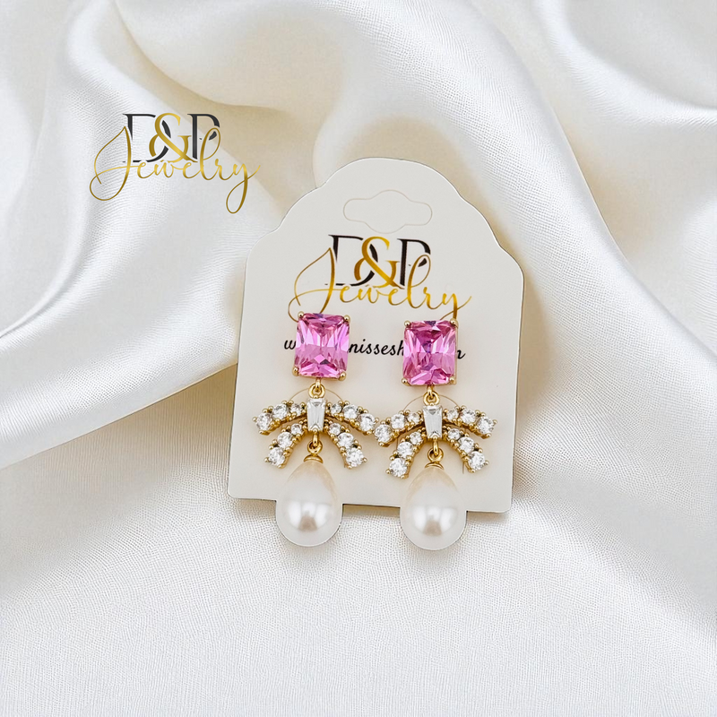 14K GOLD/PEAR/STONE 3 VARIANTS STUD EARRING E1026