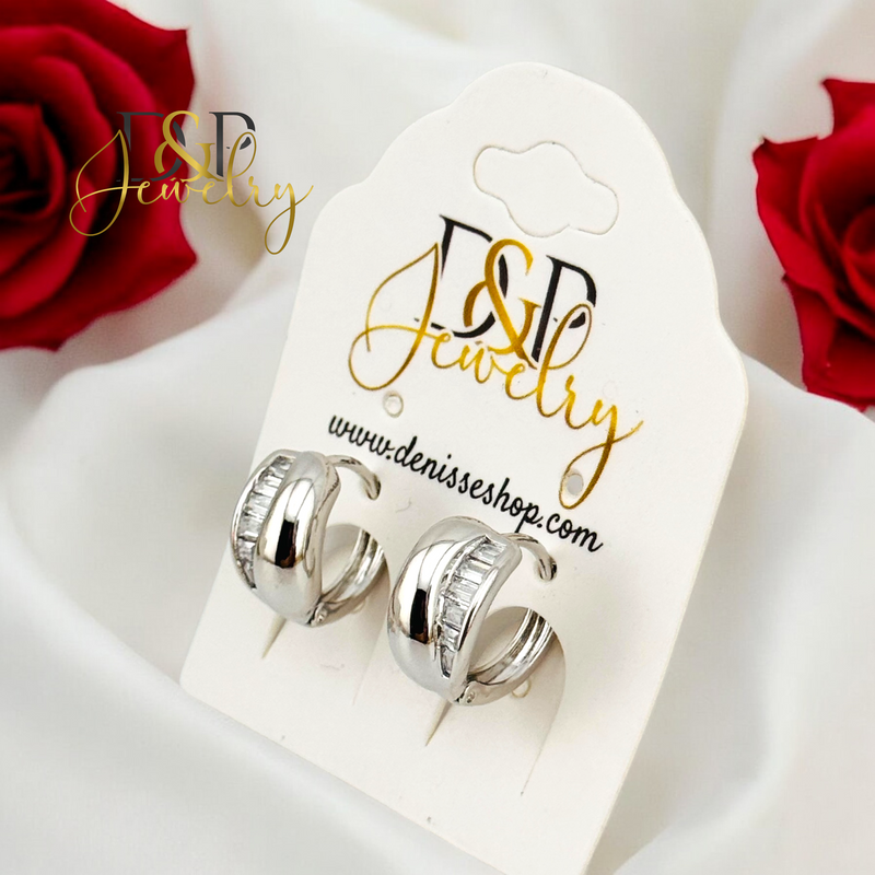 SILVER HALF AND HALF DESIGN HOOP EARRING HP676